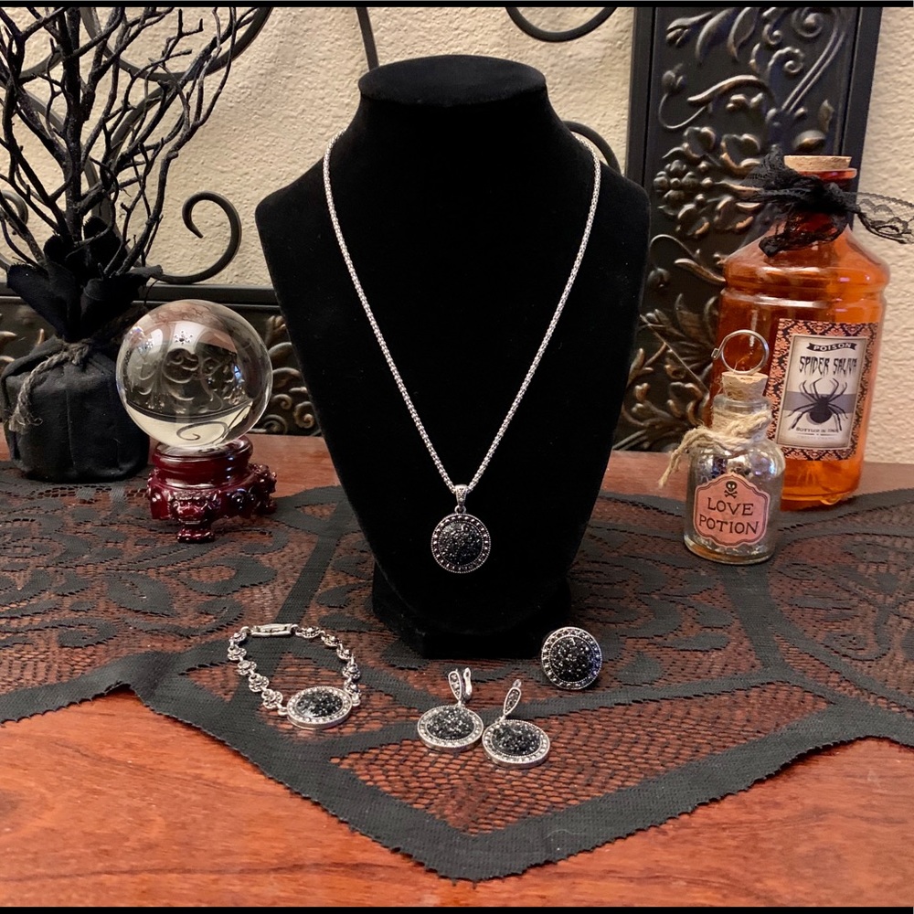 Stainless Steel Jewelry Set Crystals Druzy Stones